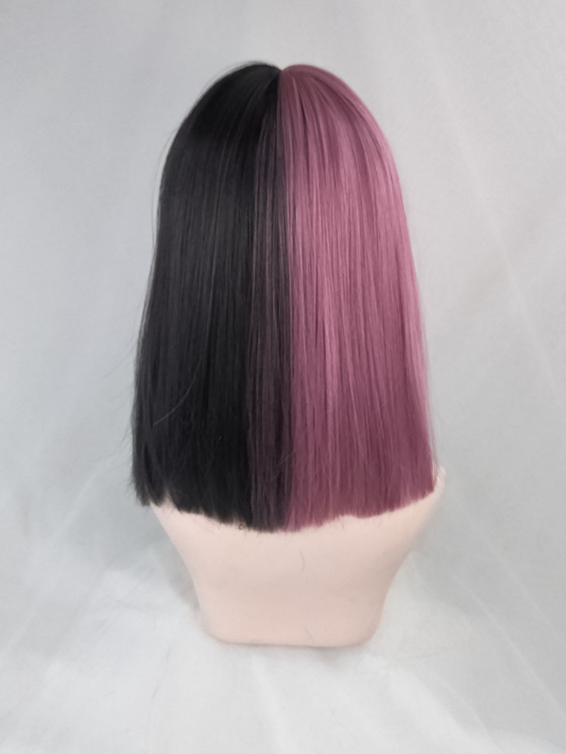 Evahair Half Black And Half Pinkish Purple Medium Straight Synthetic Wig With Bangs Home Evahair