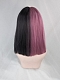 Evahair Half Black and Half Pinkish-Purple Medium Straight Synthetic Wig with Bangs.