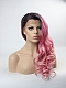 Graduated Pink Color with Dark Hair Root Long Wavy Style Synthetic Lace Front Wig