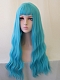 Evahair 2021 New Style Blue Sky Color Long Wavy Synthetic Wig with Bangs