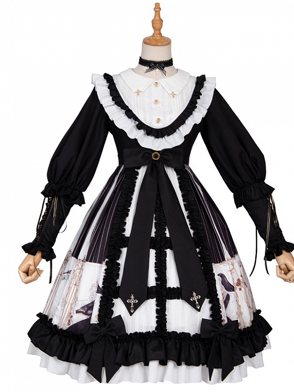 Evahair fashion punk style nun printed lolita dress