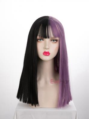 Evahair Half Black And Half Purple Wefted Cap Long Straight Synthetic Wig With Bangs Home Evahair