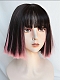 Evahair 2021 New Style Black and Pink Mixed Color Short Straight Synthetic Wig with Bangs