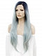 Pastel Blue Color with Black Root Long Straight Synthetic Lace Front Wig 