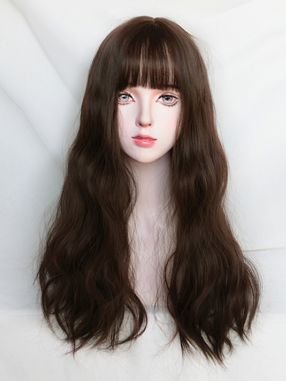 Evahair 2022 New Style Dark Brown Long Wavy Synthetic Wig with Bangs