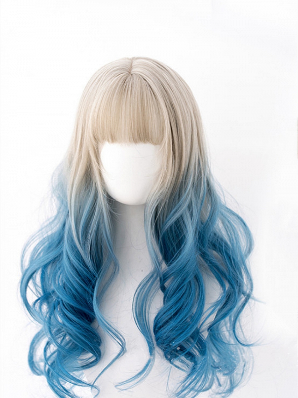 Evahair Grey to Blue Ombre Long Wavy Synthetic Wig with Bangs