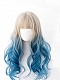 Evahair Grey to Blue Ombre Long Wavy Synthetic Wig with Bangs