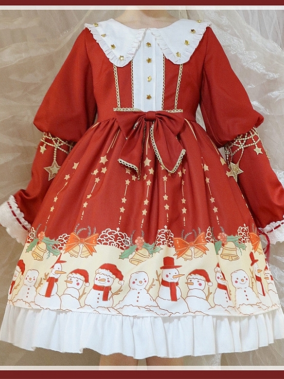 Evahair Christmas style snowman printed lolita dress