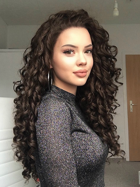Dark Brown Long Curly Synthetic Lace Front Wig