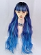 Evahair 2021 Special Offer Limited Blue and Purple Mixed Color Long Wavy Synthetic Wig with Bangs