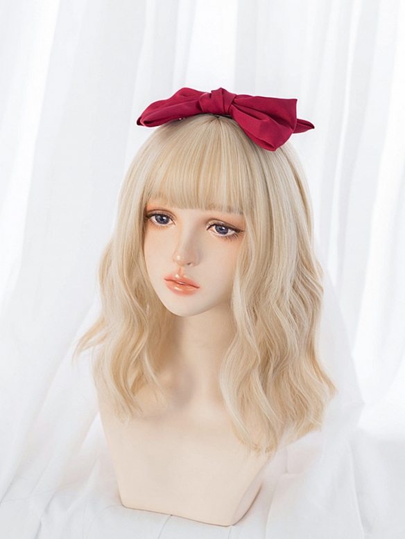 Evahair Puffy Cream Medium Wavy Synthetic Wig with Bangs