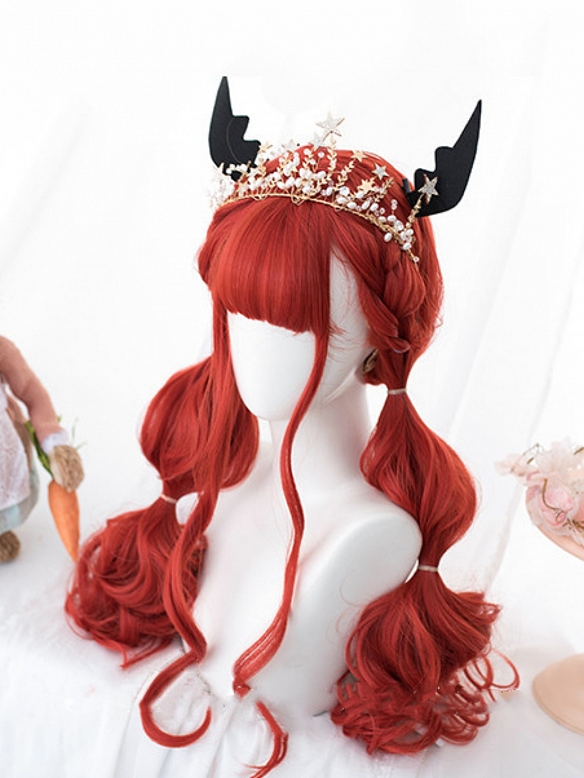 Evahair Cute Red Long Wavy Synthetic Wig with Bangs