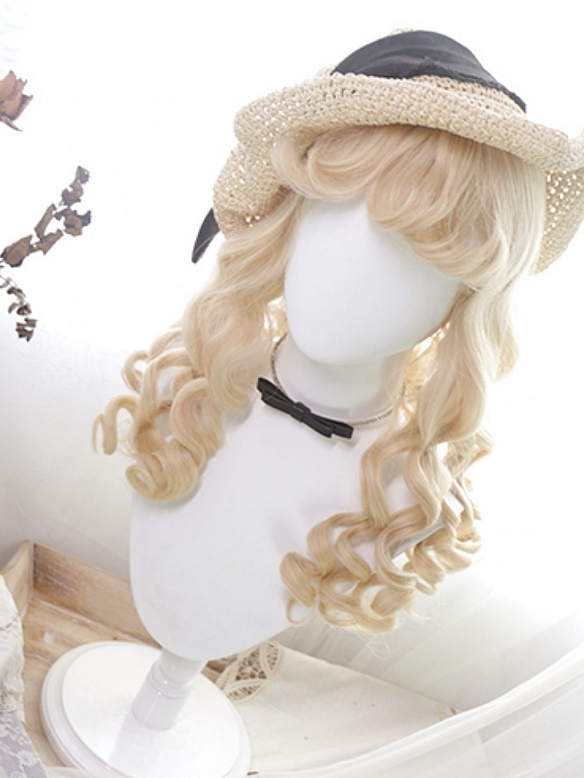 Evahair 2022 Vintage Style Matte Blonde Long Curly Synthetic Wig with Bangs