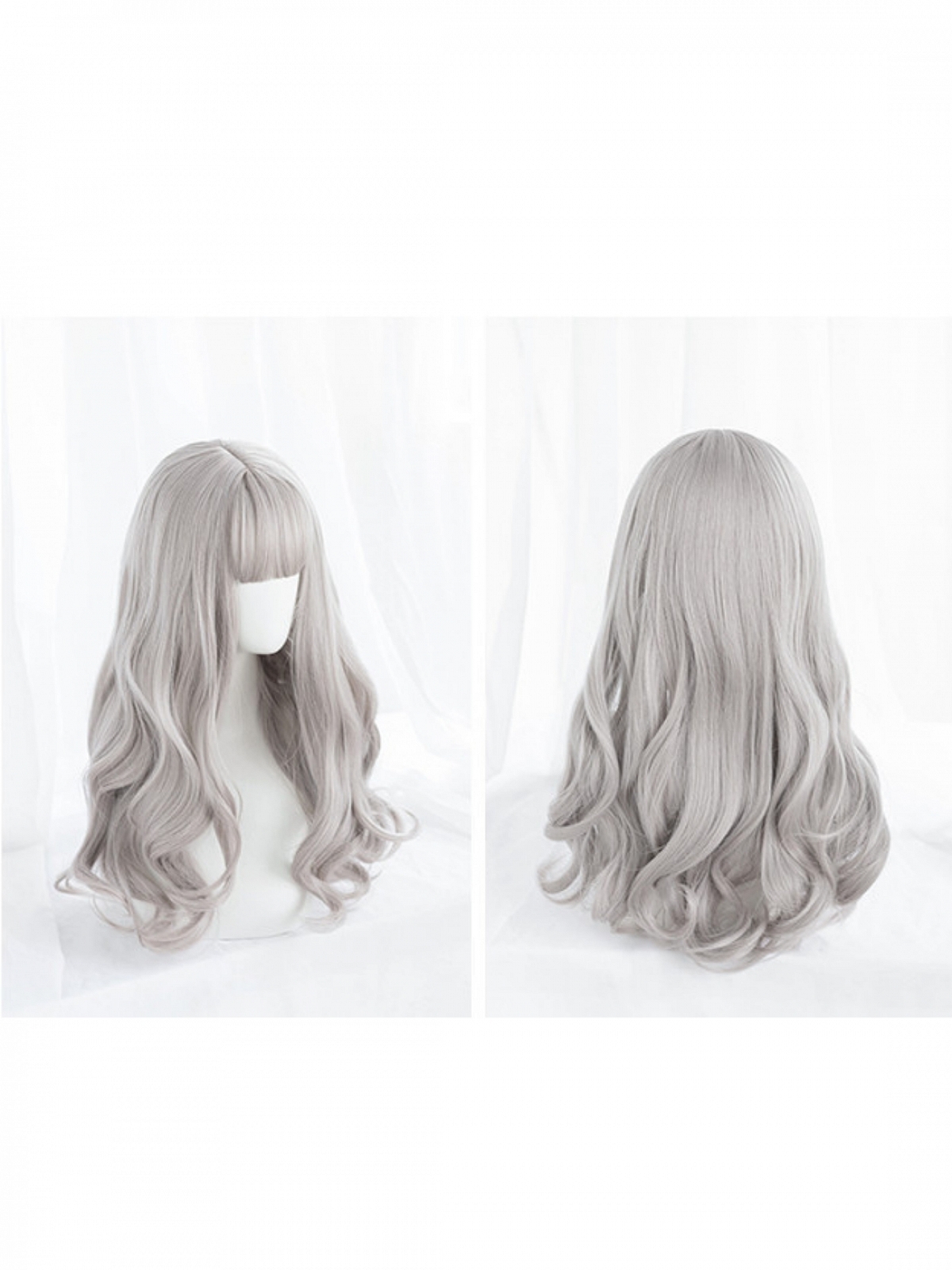 Evahair Grayish White Long Wavy Synthetic Wig with Bangs