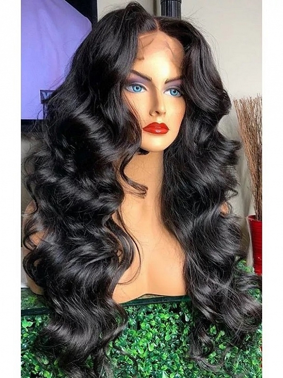 Evahair Fashion Style Black Long Big wave Synthetic Wig