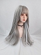 Evahair Grey and White Mixed Color Long Straight Synthetic Wig with Bangs