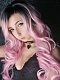 Evahair Pink Long Wavy Synthetic Lace Front Wig With Black Root