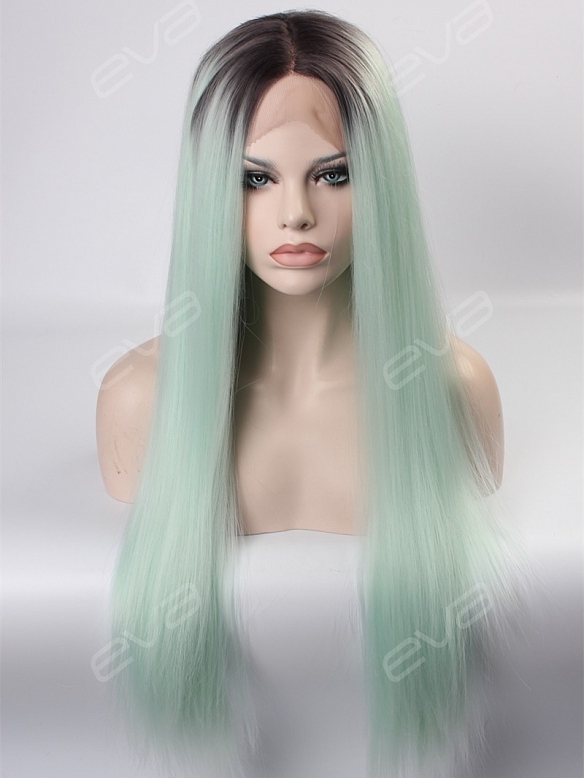 Preorder - Kylie Jenner Inspired Pastel Blue Ombre Long Straight Synthetic Lace Front Wig