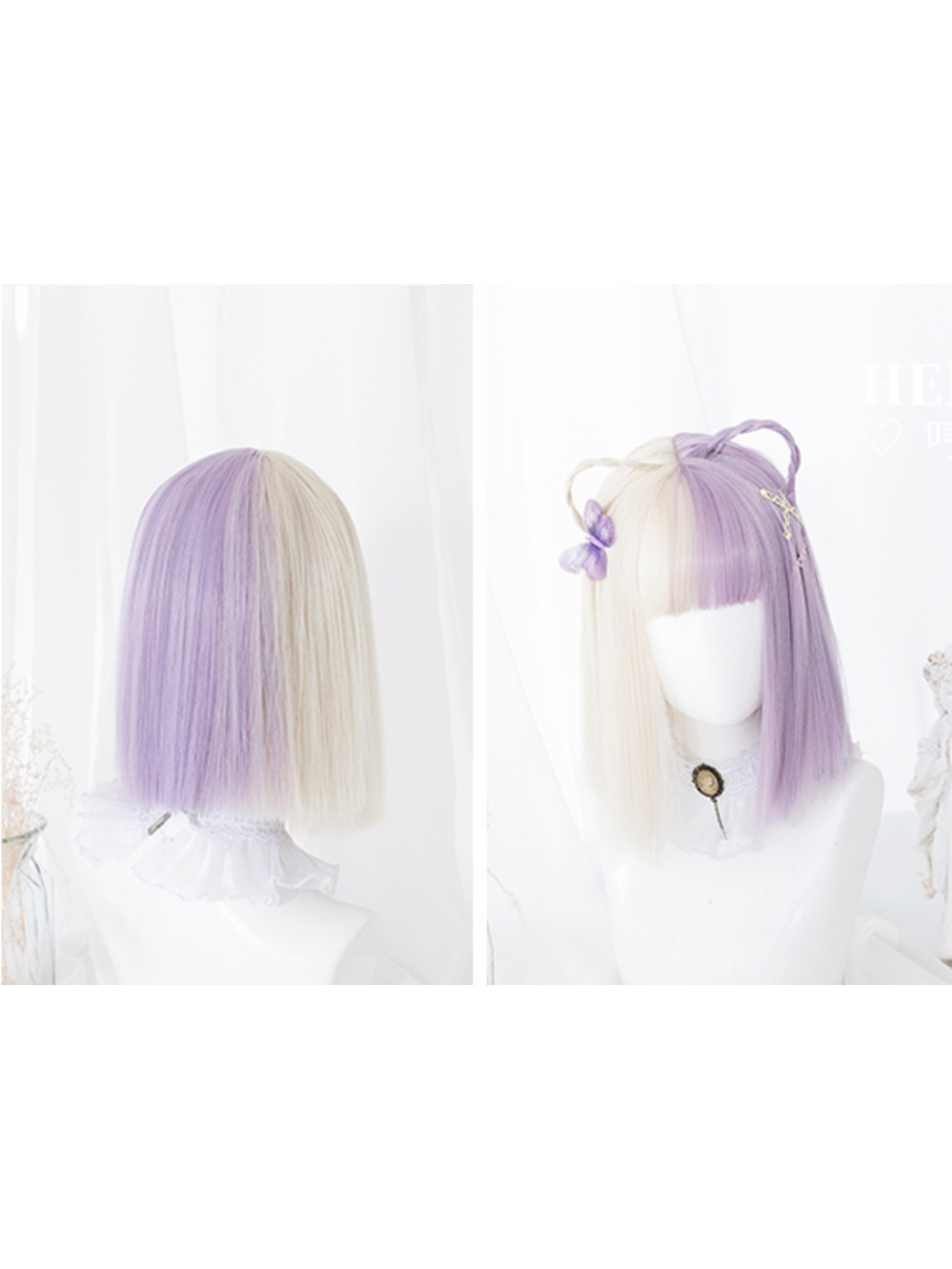 Evahair 21 New Style Half Blonde And Half Purple Medium Straight Synthetic Wig With Bangs Home Evahair Evahair 21 New Style Half Blonde And Half Purple Medium Straight Synthetic Wig With Bangs Home Evahair