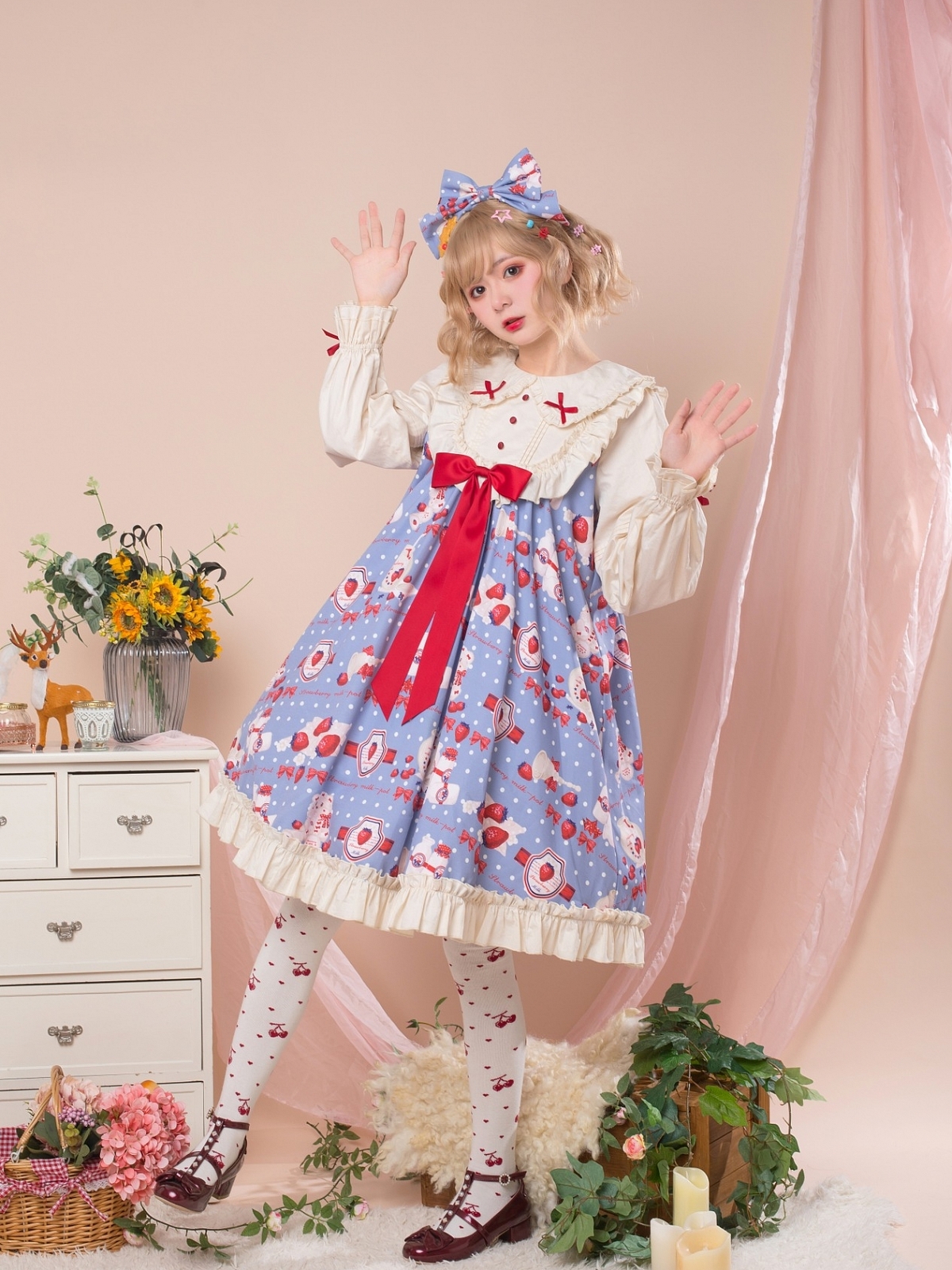 Evahair fashion strawberry printed blue lolita dress JSK