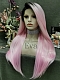 Evahair Pink Long Straight Synthetic Lace Front Wig With Black Root