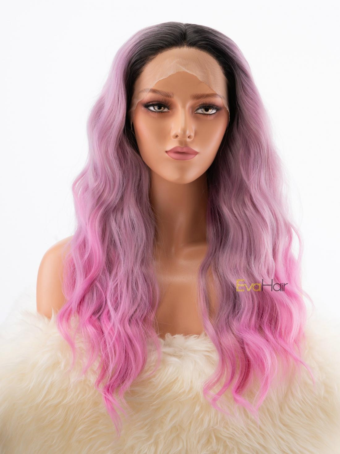 Purplish Pink Wavy Synthetic Lace Front Wig - All ...