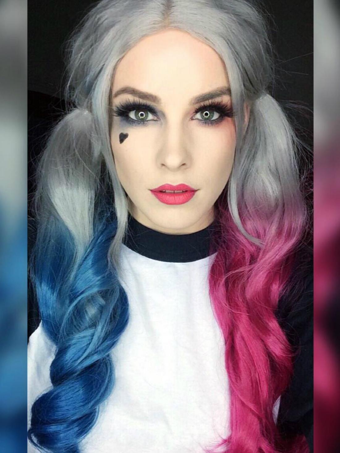 Evahair Harley Quinn Inspired Hair Color Half Blue Half Pink Synthetic Lace Front Wig All Synthetic Wigs Evahair