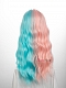 Evahair Half Pink and Half Blue Wefted Cap Wavy Synthetic Wig with Bangs