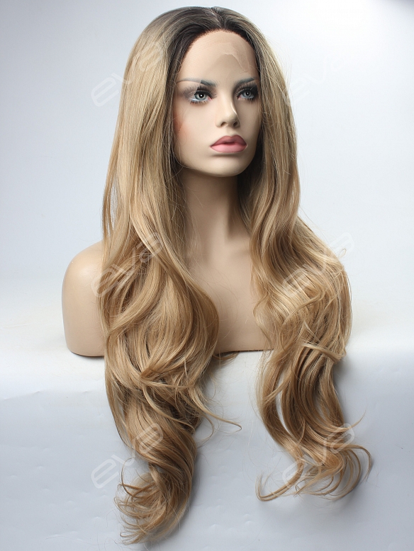 Honey Brown Ombre with Sexy Wavy Synthetic Lace Front Wig