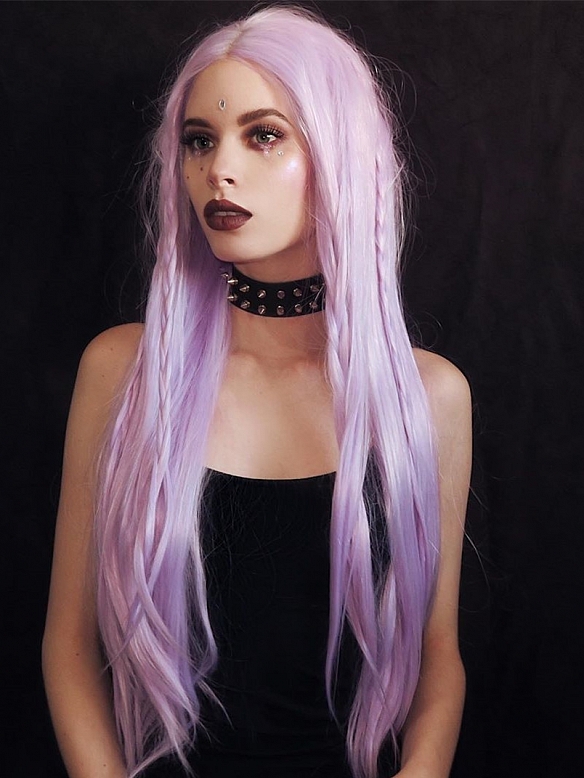 Super Long Lavender Gothic Style Straight Synthetic Lace Front Wig ...