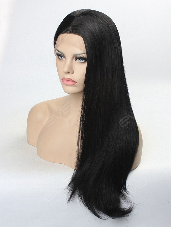 Jet Black Long Straight Synthetic Lace Front Wig