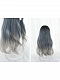 Evahair Blue to Grey Ombre Long Wavy Straight Synthetic Wig with Bangs