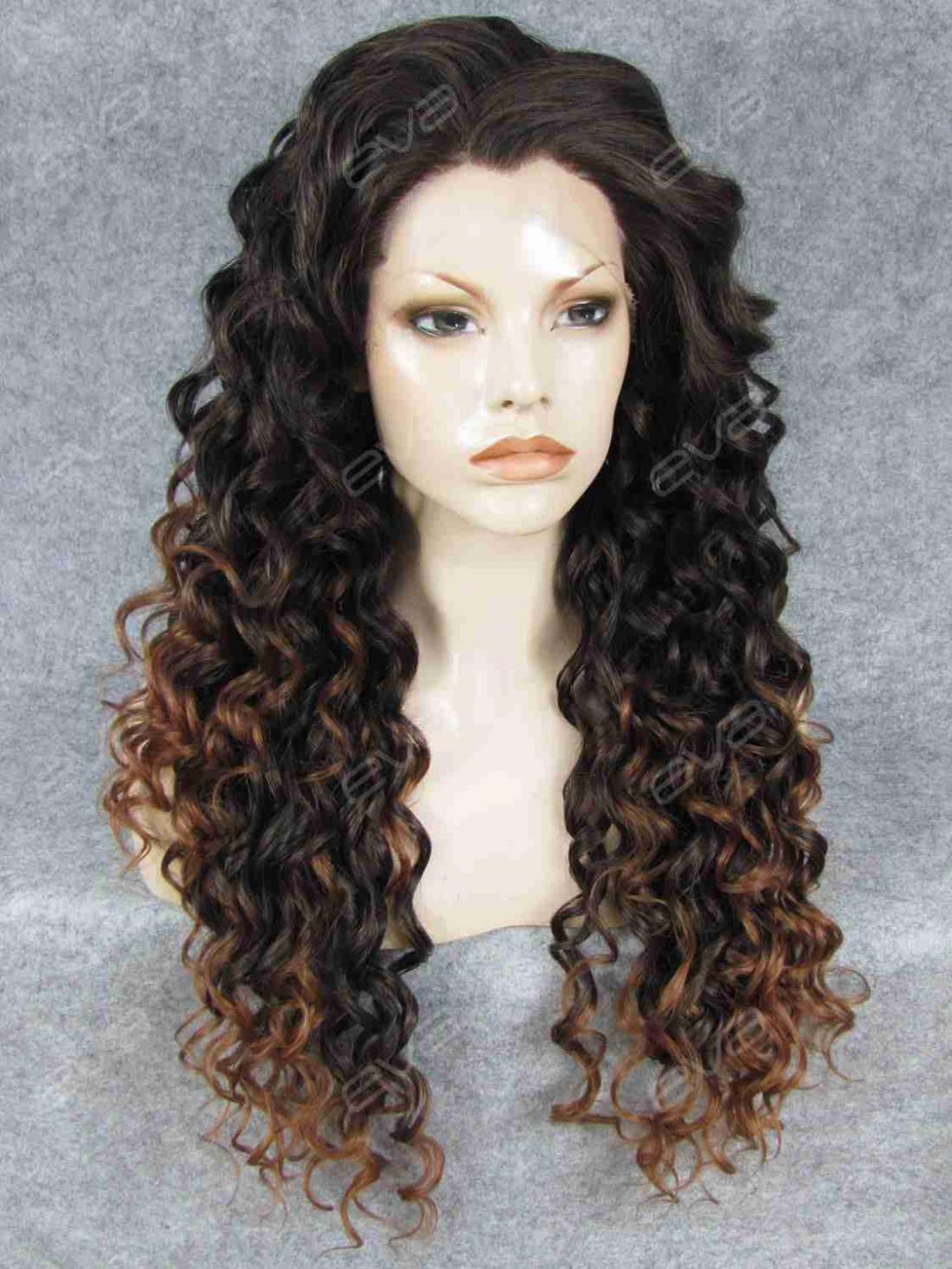 Brown Ombre Long Curly Synthetic Lace Front Wig - All 