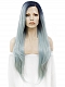 Pastel Blue Color with Black Root Long Straight Synthetic Lace Front Wig 