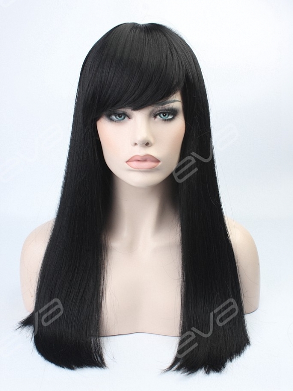Yaki Long Straight Sleek Synthetic Lace Front Wig with Full Blunt Bangs