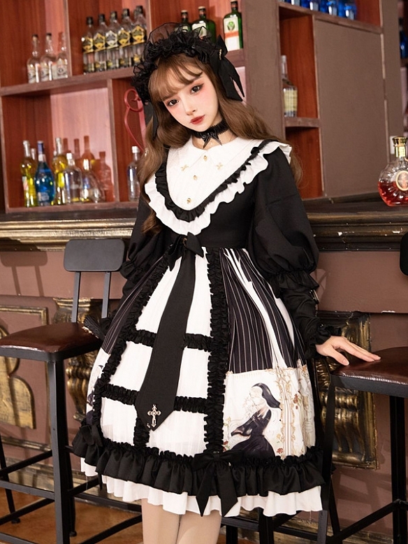 Evahair fashion punk style nun printed lolita dress