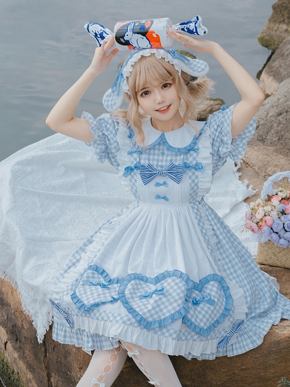 Evahair super cute light blue Plaid skirt lolita JSK