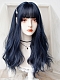 Evahair 2021 New Style Dark Blue Long Wavy Synthetic Wig with Bangs