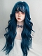 Evahair 2021 New Style Blue Long Wavy Synthetic Wig with Bangs