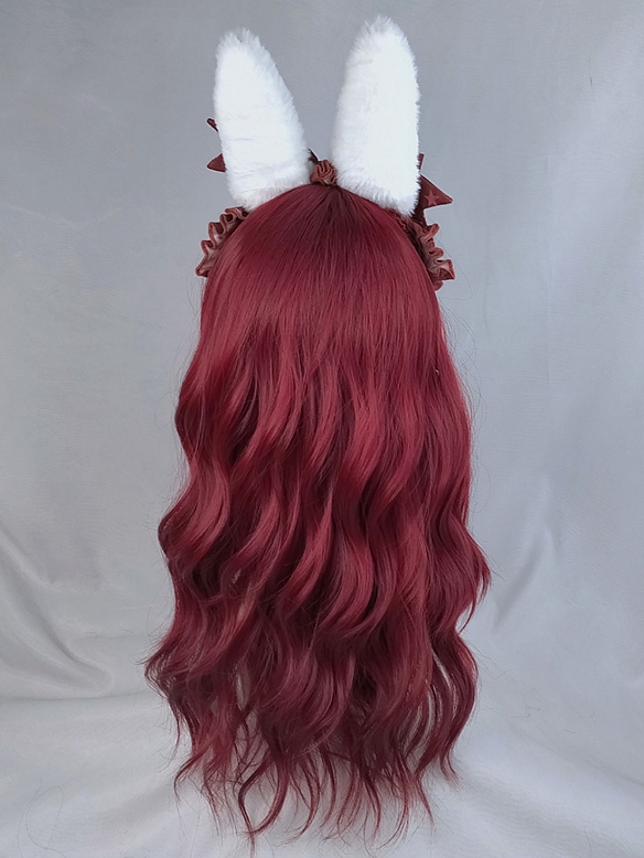 Evahair Red Long Wavy Synthetic Wig with Bangs