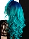 Bright Mint with Blue Root Color Synthetic Lace Front Wig 