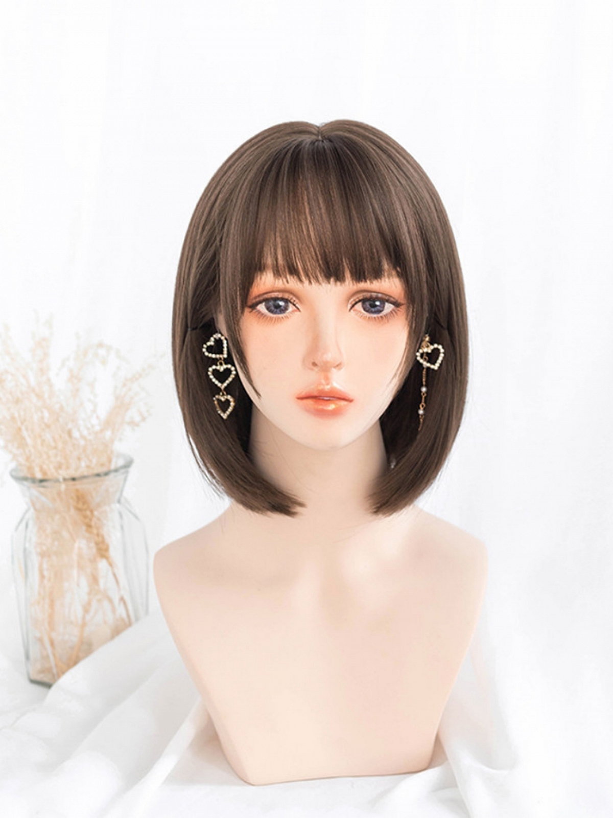 Evahair Dark Brown Bob Straight Synthetic Wig with Bangs