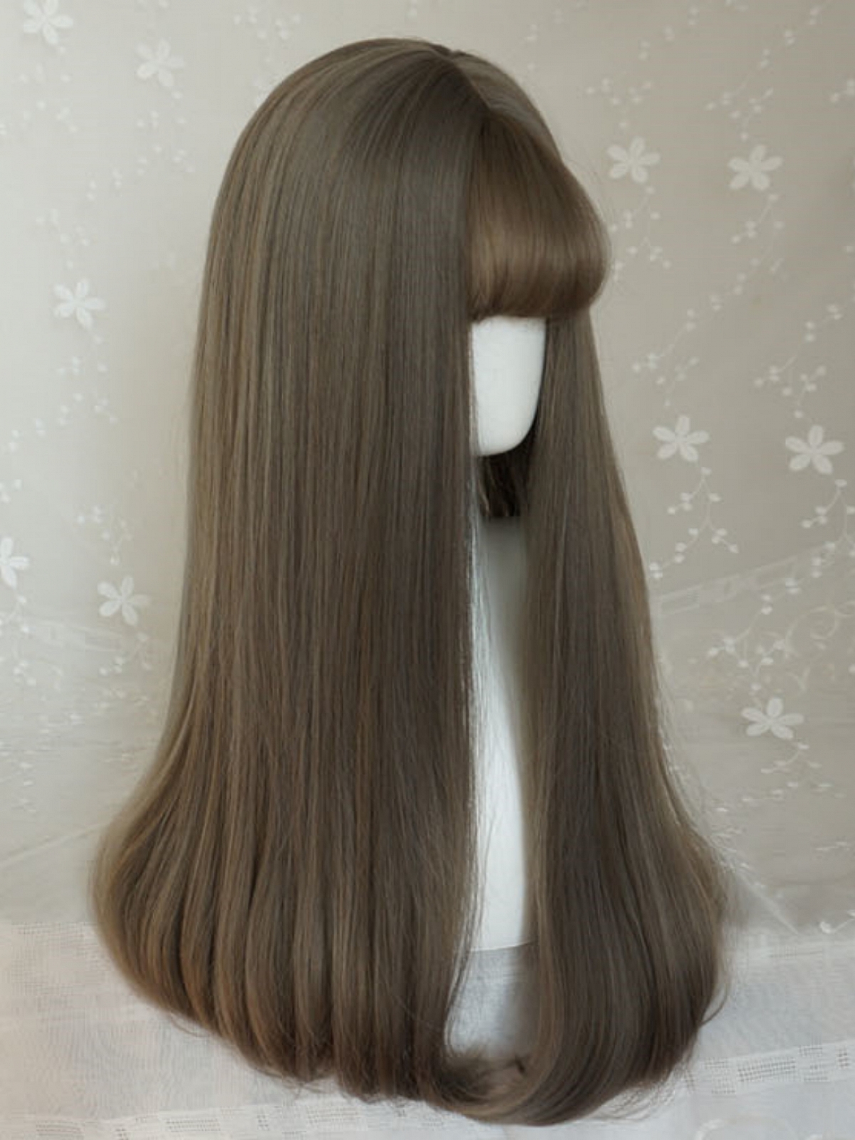 Evahair Ash Light Brown Long Synthetic Wig with Wispy Bangs
