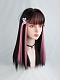 Evahair Black and Pink Mixed Color Long Straight Synthetic Wig with Bangs