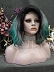 Evahair Black To Grey To Green Mixed Color Shoulder Length Bob Wavy Synthetic Lace Front Wig