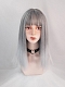 Evahair Grey Ombre Medium Length Straight Synthetic Wig with Bangs