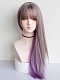 Evahair 2021 New Style Grey and Purple Mixed Color Long Straight Synthetic Wig with Bangs