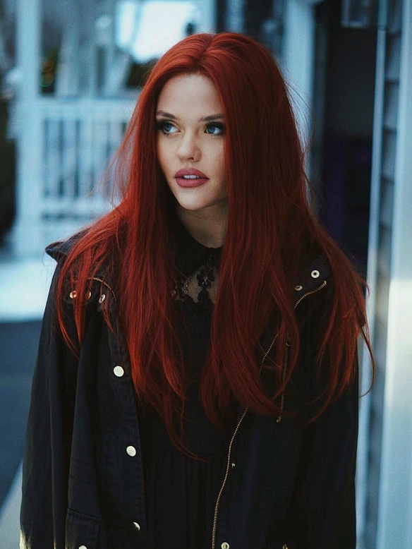 Reddish Brown Ginger Color Long Straight Synthetic Lace Front Wig