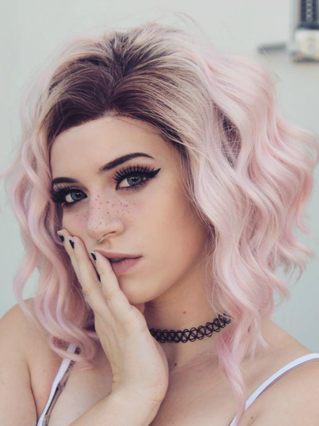 Pink Ombre Wavy Lob Synthetic Lace Front Wig - All ...