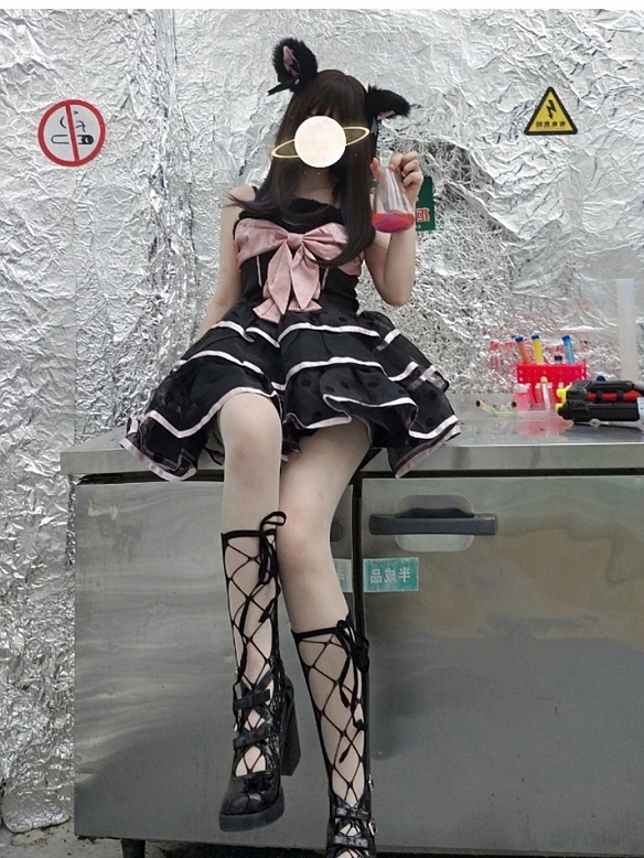 New Split type black dot printed lolita dress JSK